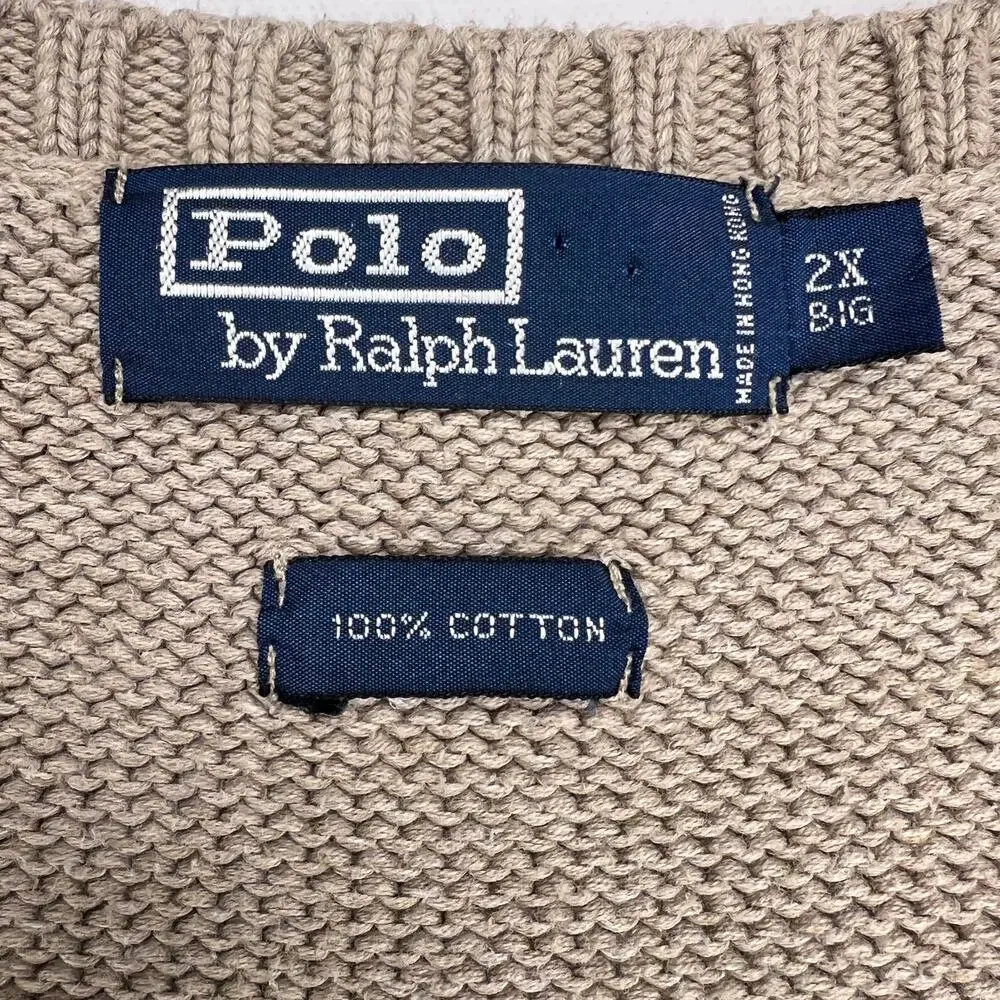 Polo Ralph Lauren 100% Cotton Tan Sweater Vest Navy Logo Size 2X